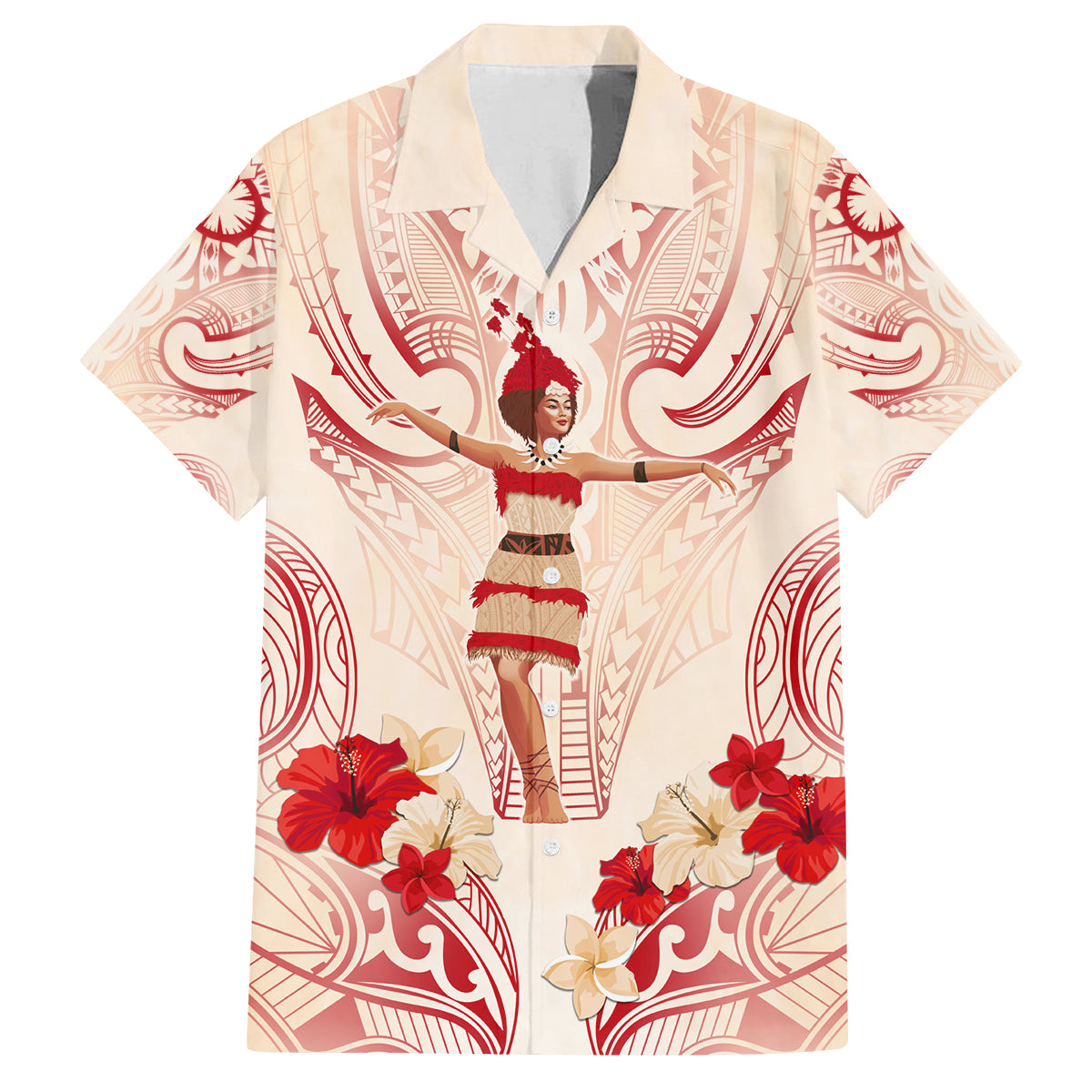 Siva Samoa Family Matching Long Sleeve Bodycon Dress and Hawaiian Shirt Samoan Taupou With Polynesian Pattern LT05 Dad's Shirt - Short Sleeve Beige - Polynesian Pride