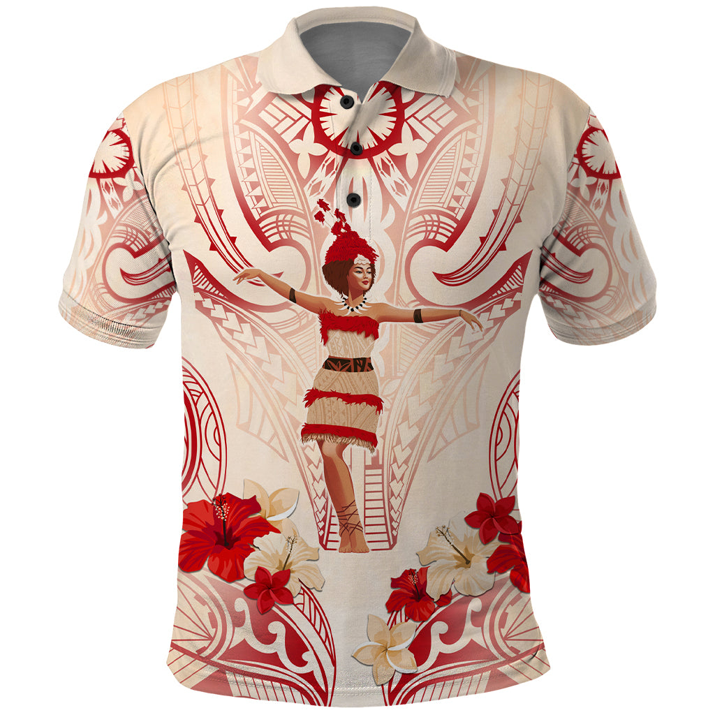 Siva Samoa Polo Shirt Samoan Taupou With Polynesian Pattern LT05 Beige - Polynesian Pride