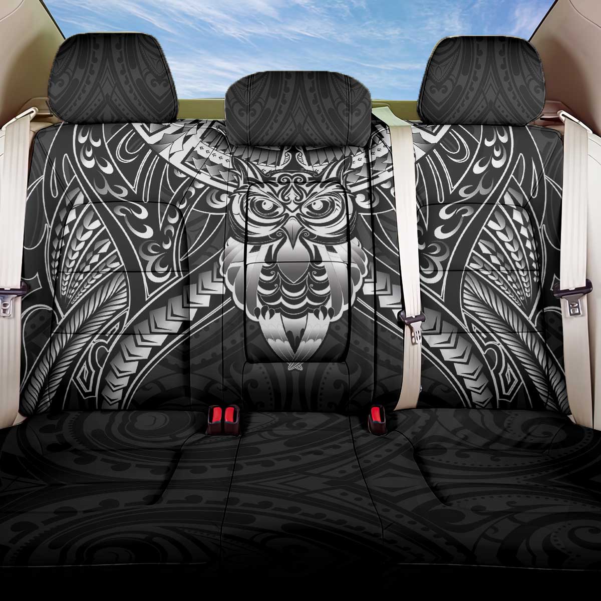 New Zealand Morepork Back Car Seat Cover Maori Pattern Black