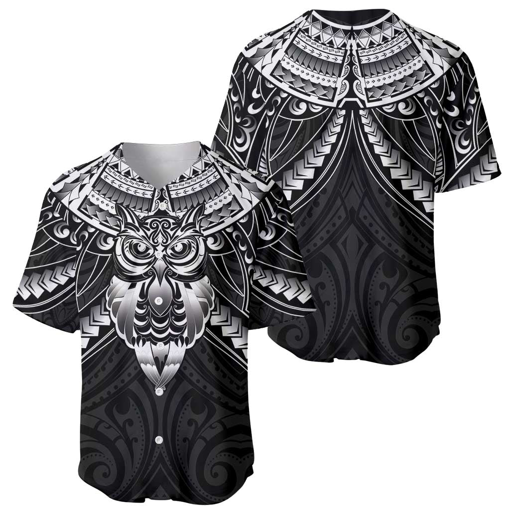 New Zealand Morepork Baseball Jersey Maori Pattern Black LT05 - Polynesian Pride