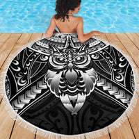 New Zealand Morepork Beach Blanket Maori Pattern Black