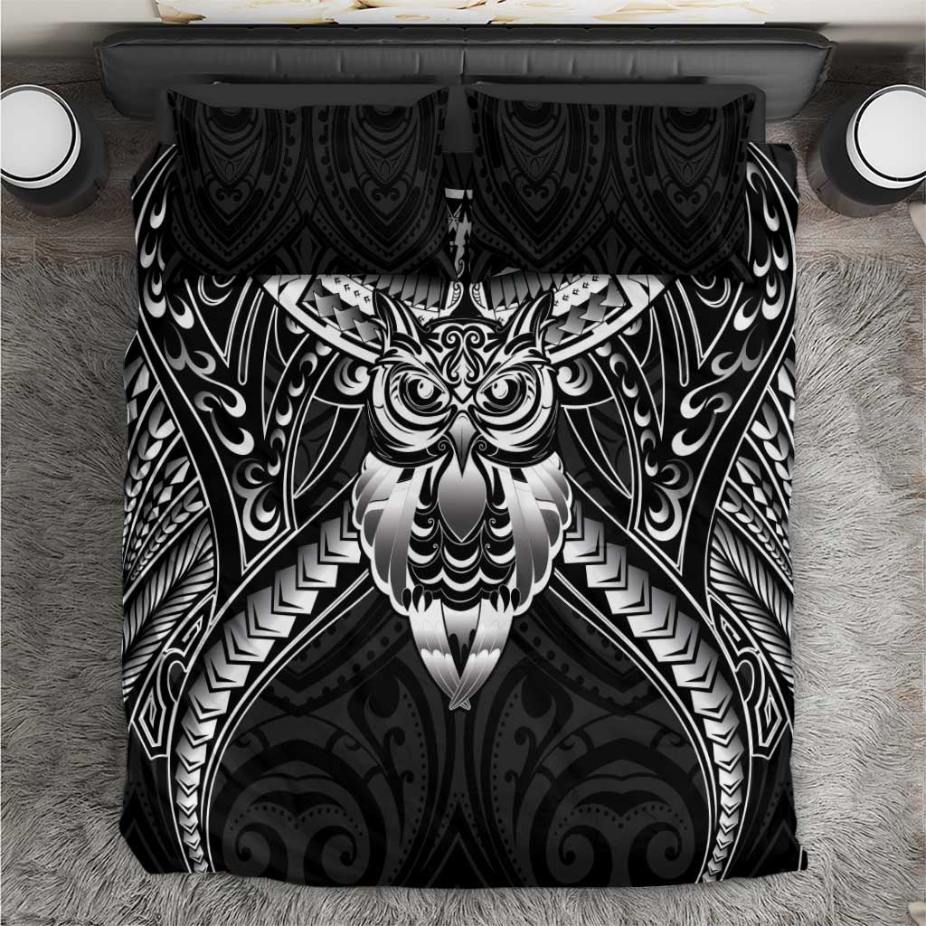 New Zealand Morepork Bedding Set Maori Pattern Black LT05 Black - Polynesian Pride