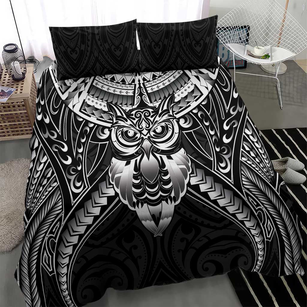 New Zealand Morepork Bedding Set Maori Pattern Black