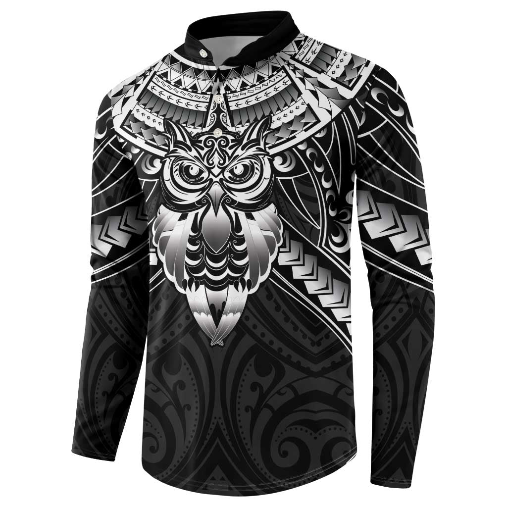 New Zealand Morepork Button Sweatshirt Maori Pattern Black