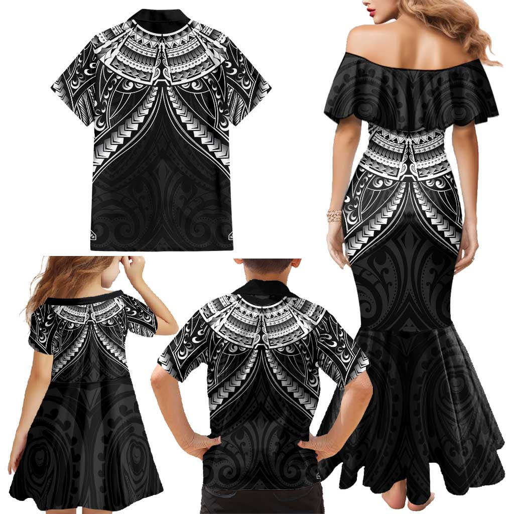 New Zealand Morepork Family Matching Mermaid Dress and Hawaiian Shirt Maori Pattern Black