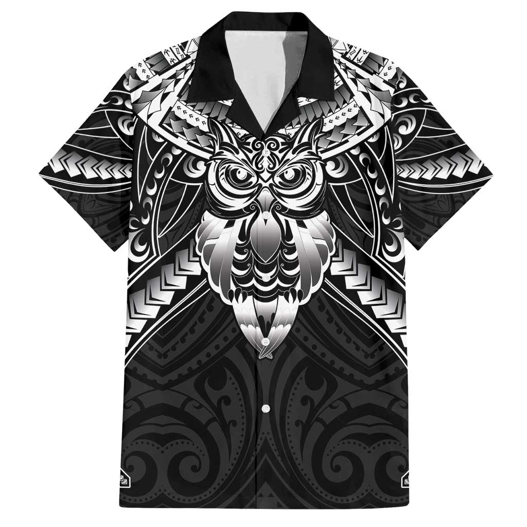 New Zealand Morepork Family Matching Off Shoulder Short Dress and Hawaiian Shirt Maori Pattern Black