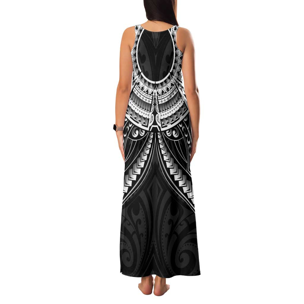 New Zealand Morepork Family Matching Tank Maxi Dress and Hawaiian Shirt Maori Pattern Black