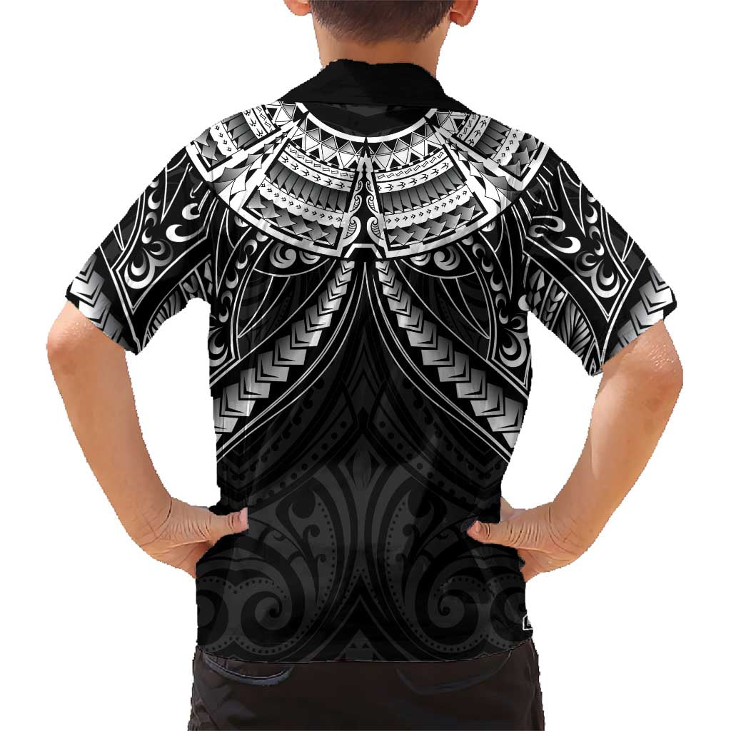 New Zealand Morepork Kid Hawaiian Shirt Maori Pattern Black