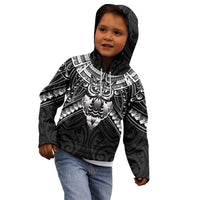 New Zealand Morepork Kid Hoodie Maori Pattern Black