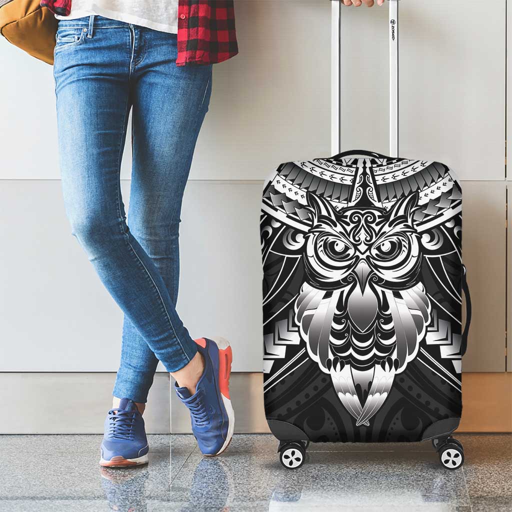 New Zealand Morepork Luggage Cover Maori Pattern Black