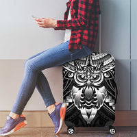 New Zealand Morepork Luggage Cover Maori Pattern Black