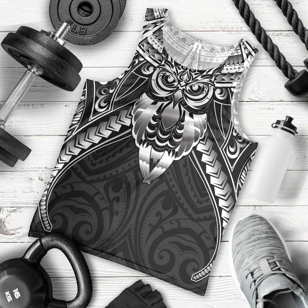 New Zealand Morepork Men Tank Top Maori Pattern Black