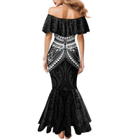 New Zealand Morepork Mermaid Dress Maori Pattern Black