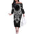 New Zealand Morepork Off The Shoulder Long Sleeve Dress Maori Pattern Black