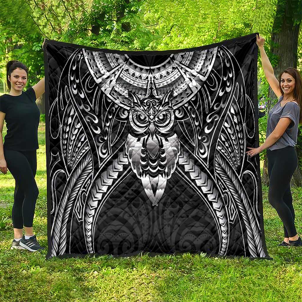 New Zealand Morepork Quilt Maori Pattern Black LT05 - Polynesian Pride
