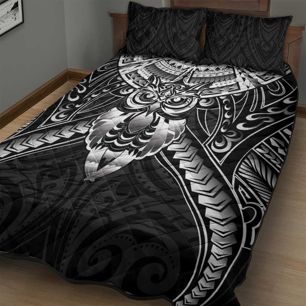 New Zealand Morepork Quilt Bed Set Maori Pattern Black