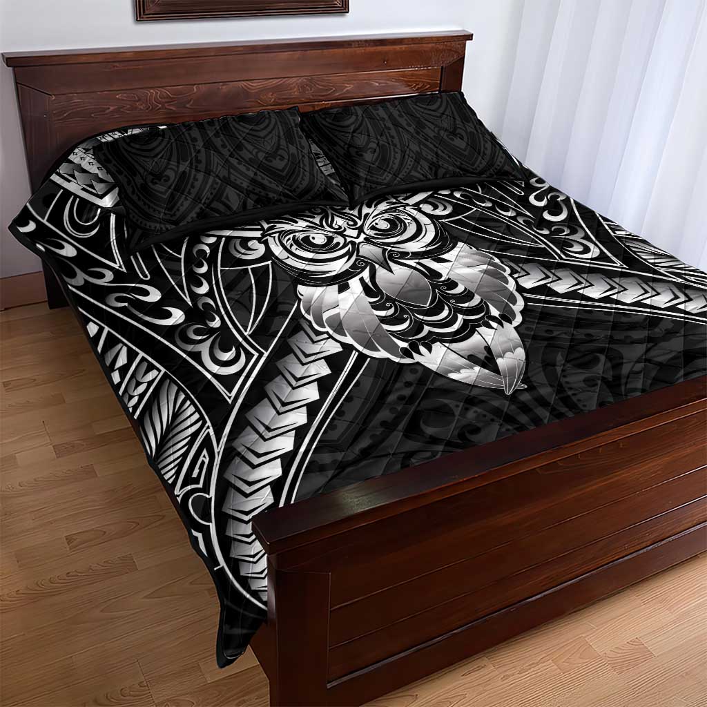 New Zealand Morepork Quilt Bed Set Maori Pattern Black