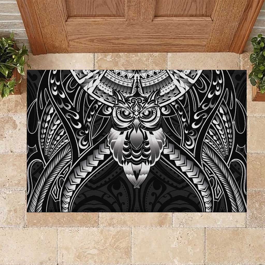 New Zealand Morepork Rubber Doormat Maori Pattern Black