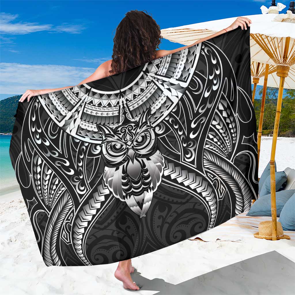 New Zealand Morepork Sarong Maori Pattern Black LT05 One Size 44 x 66 inches Black - Polynesian Pride