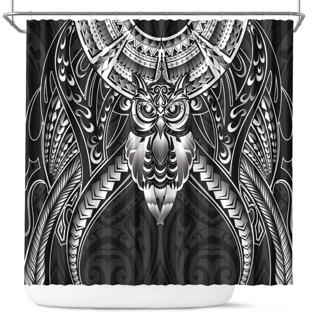 New Zealand Morepork Shower Curtain Maori Pattern Black LT05 Black - Polynesian Pride