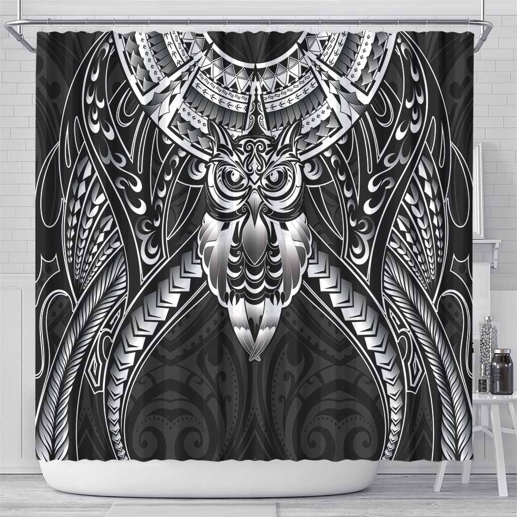 New Zealand Morepork Shower Curtain Maori Pattern Black LT05 - Polynesian Pride