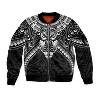 New Zealand Morepork Sleeve Zip Bomber Jacket Maori Pattern Black