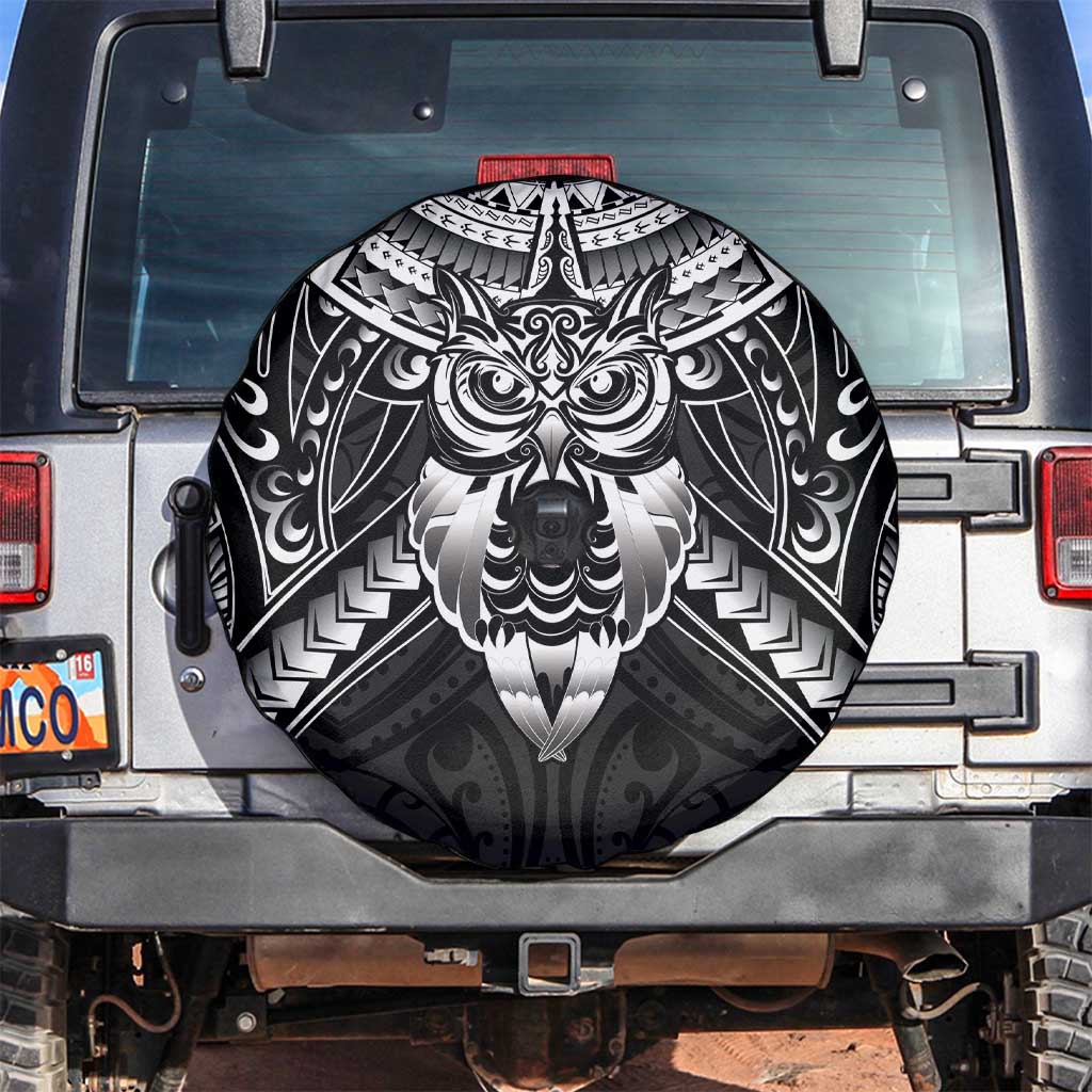New Zealand Morepork Spare Tire Cover Maori Pattern Black LT05 Black - Polynesian Pride