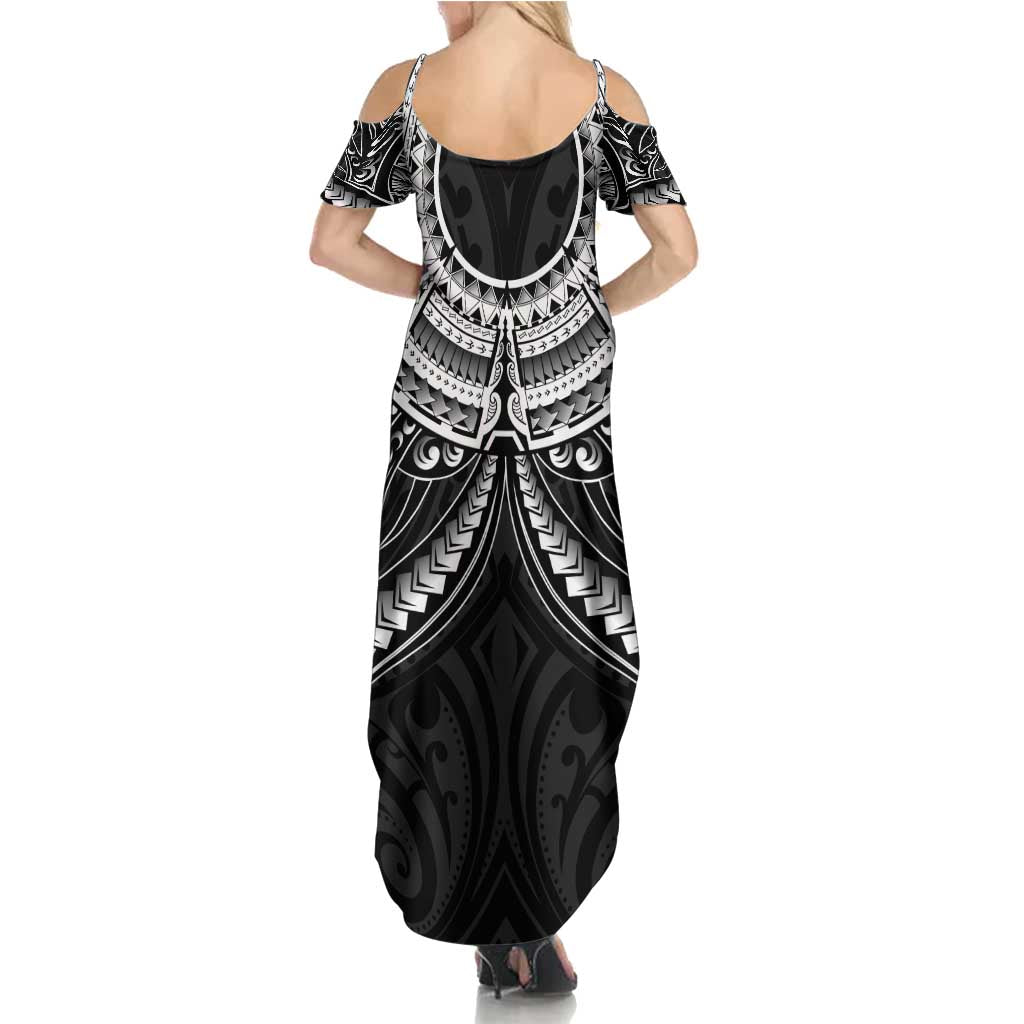 New Zealand Morepork Summer Maxi Dress Maori Pattern Black