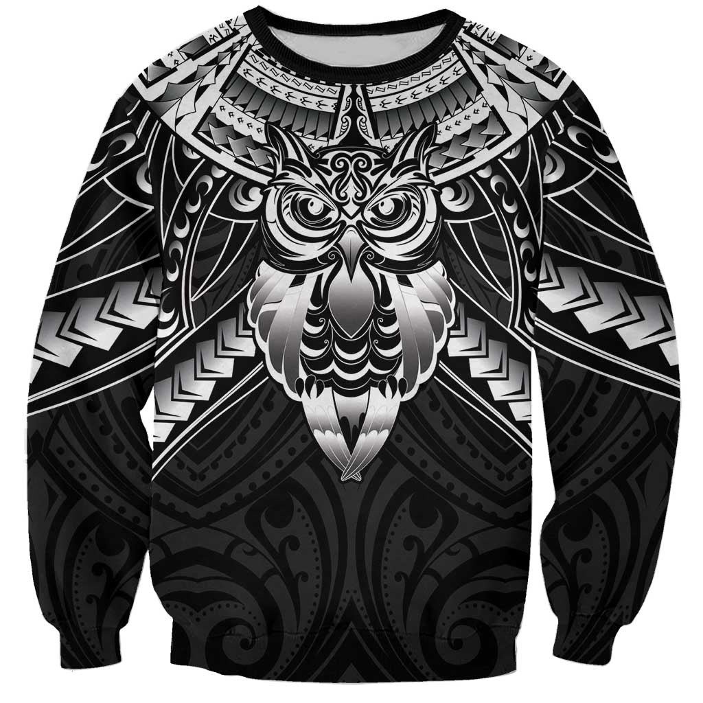 New Zealand Morepork Sweatshirt Maori Pattern Black