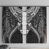 New Zealand Morepork Window Curtain Maori Pattern Black