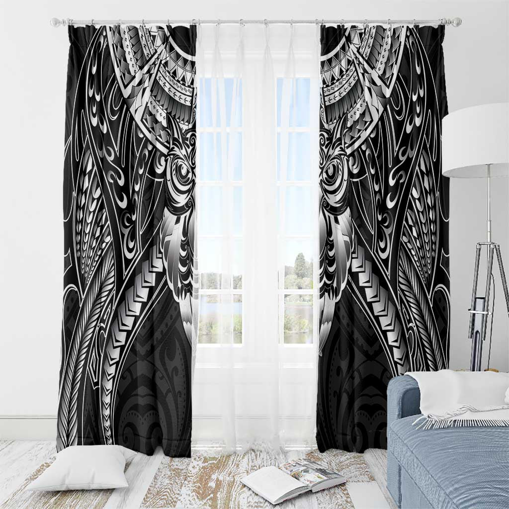 New Zealand Morepork Window Curtain Maori Pattern Black
