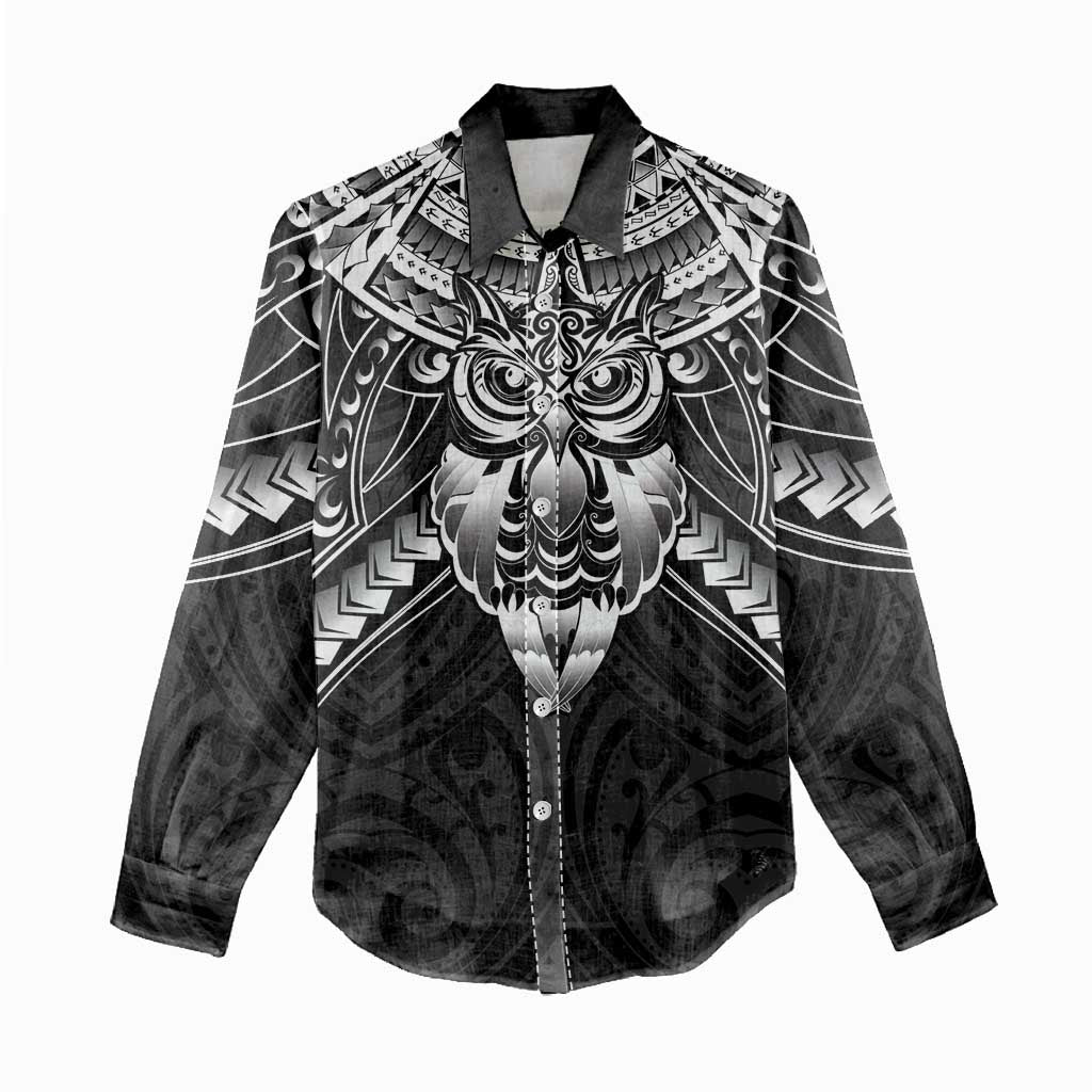 New Zealand Morepork Women Casual Shirt Maori Pattern Black