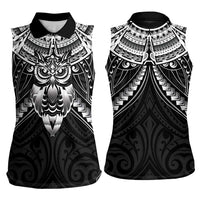 New Zealand Morepork Women Sleeveless Polo Shirt Maori Pattern Black