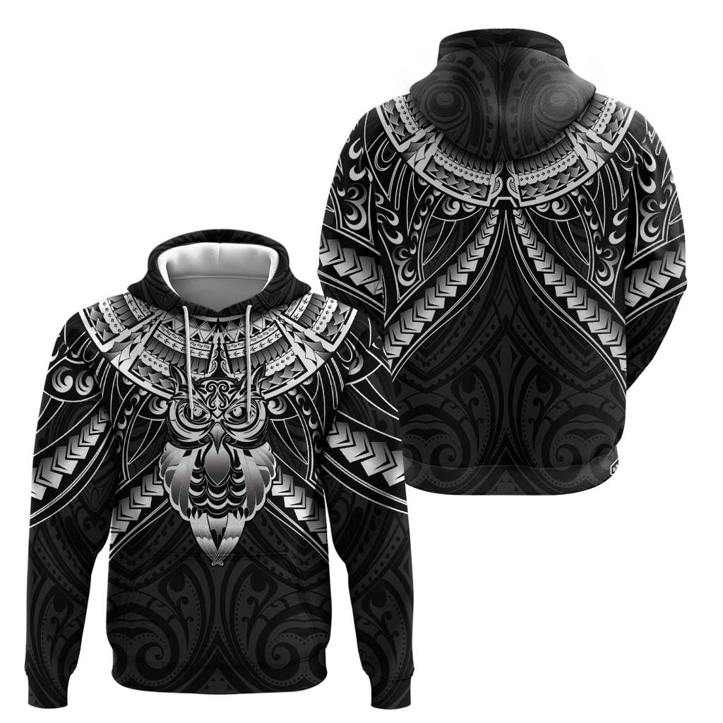 New Zealand Morepork Zip Hoodie Maori Pattern Black LT05 - Polynesian Pride