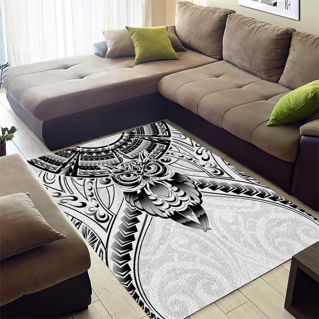 New Zealand Morepork Area Rug Maori Pattern White
