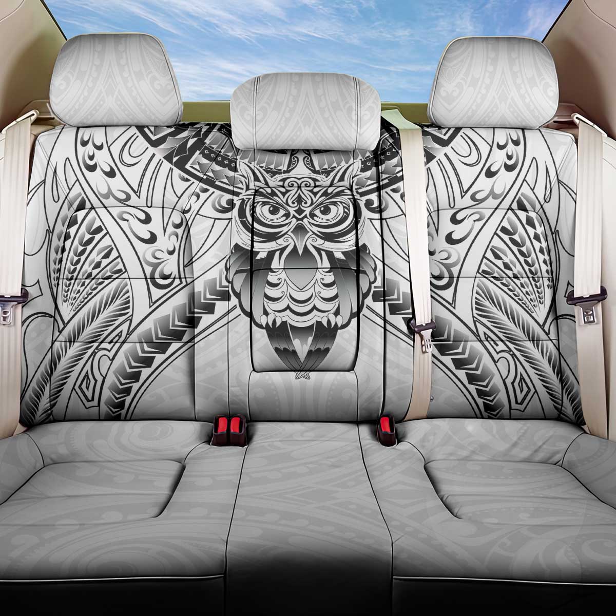 New Zealand Morepork Back Car Seat Cover Maori Pattern White