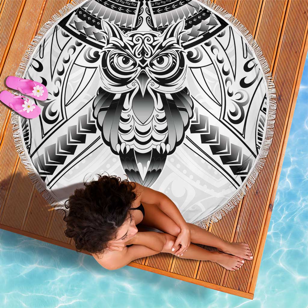 New Zealand Morepork Beach Blanket Maori Pattern White