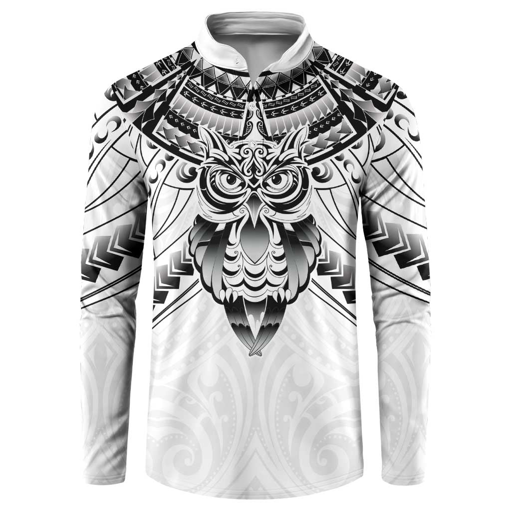 New Zealand Morepork Button Sweatshirt Maori Pattern White