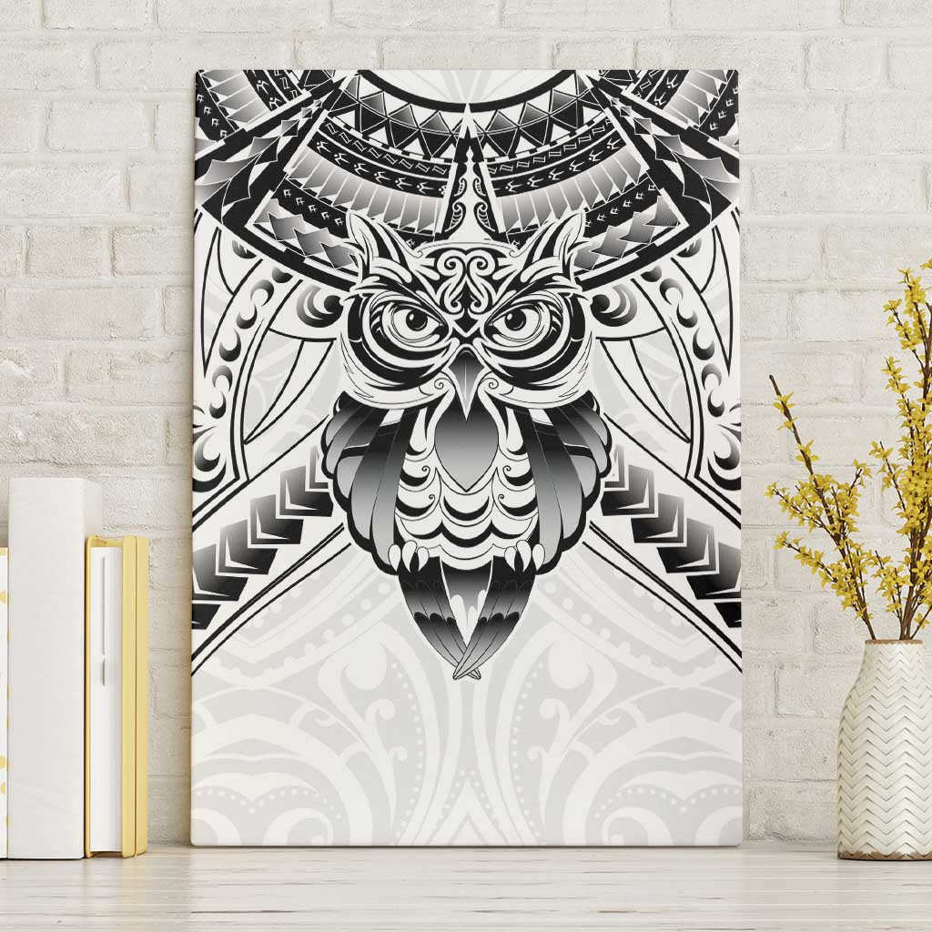 New Zealand Morepork Canvas Wall Art Maori Pattern White