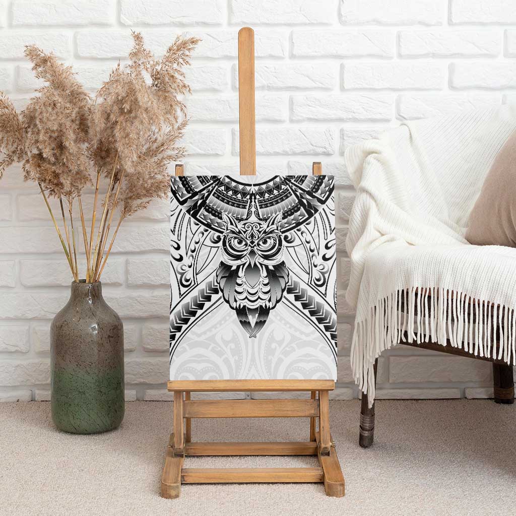 New Zealand Morepork Canvas Wall Art Maori Pattern White