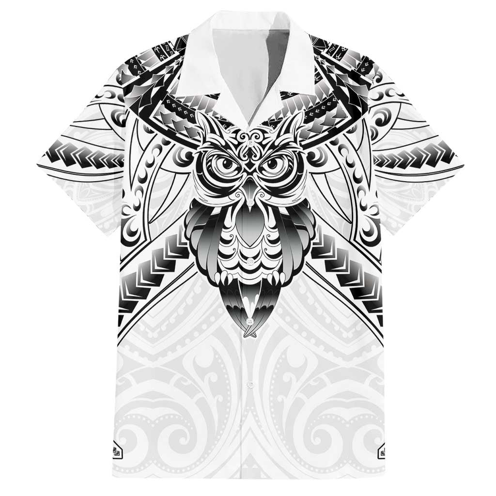 New Zealand Morepork Hawaiian Shirt Maori Pattern White LT05 White - Polynesian Pride
