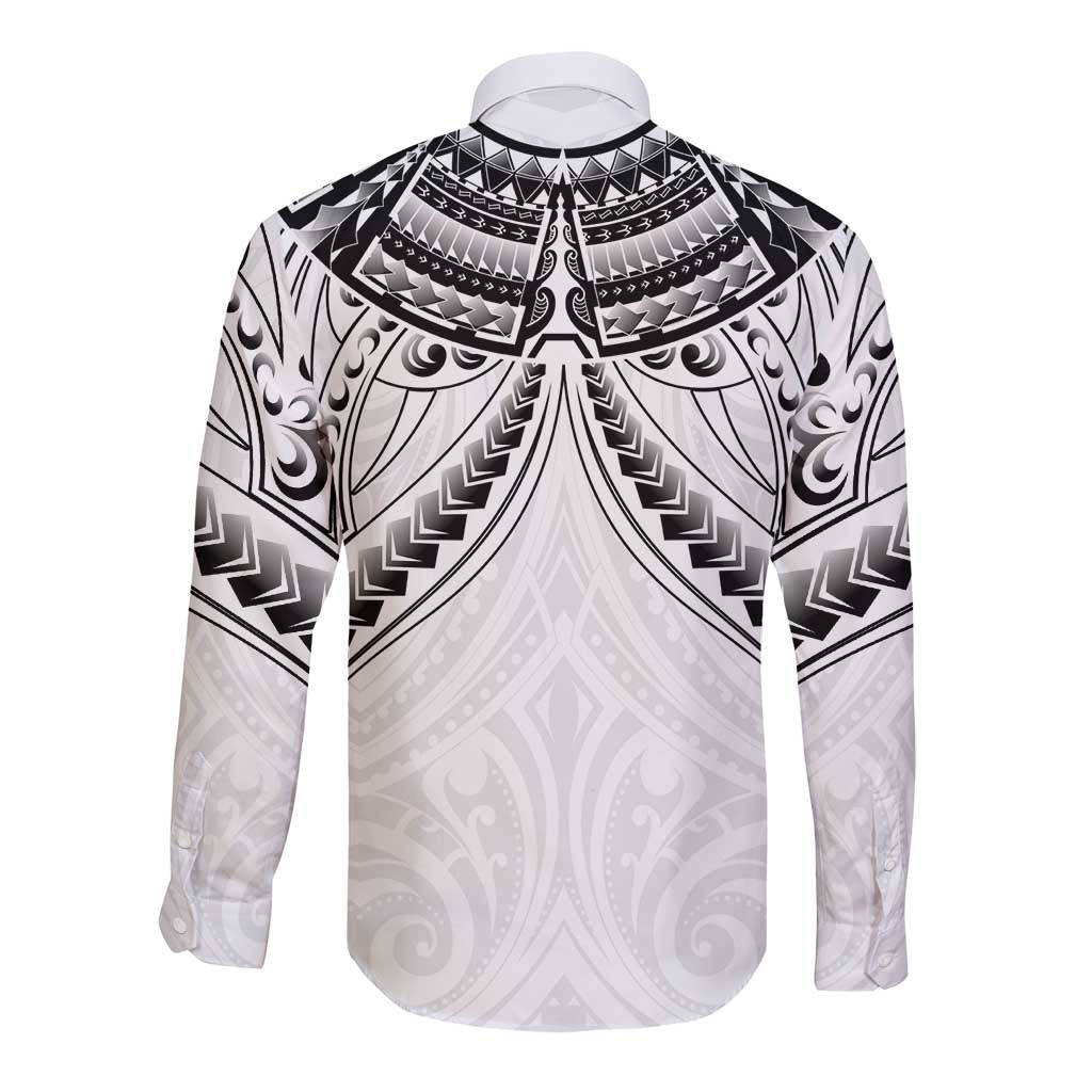 New Zealand Morepork Long Sleeve Button Shirt Maori Pattern White