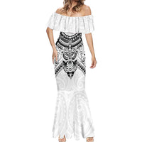 New Zealand Morepork Mermaid Dress Maori Pattern White