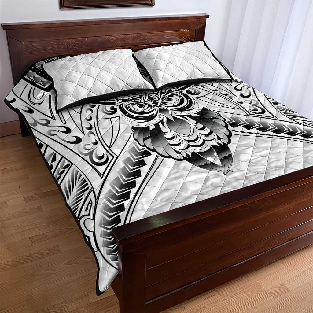 New Zealand Morepork Quilt Bed Set Maori Pattern White