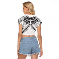 New Zealand Morepork Raglan Cropped T Shirt Maori Pattern White