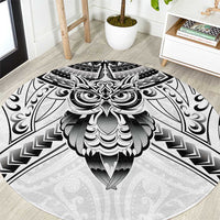 New Zealand Morepork Round Carpet Maori Pattern White