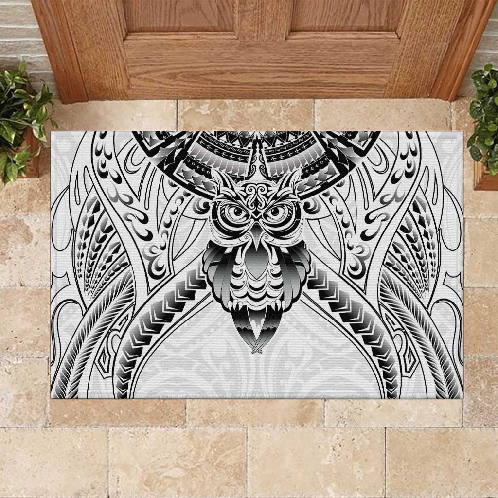 New Zealand Morepork Rubber Doormat Maori Pattern White LT05 White - Polynesian Pride