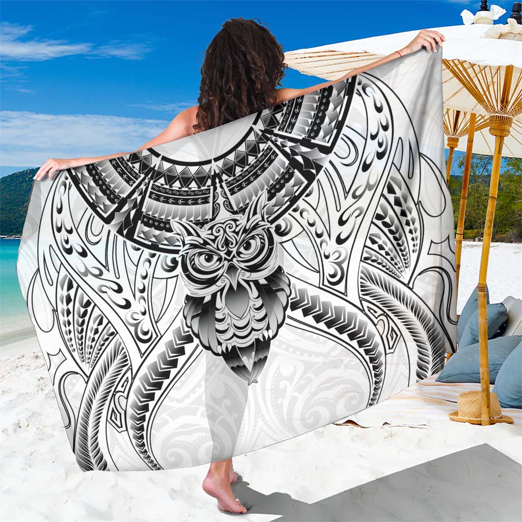 New Zealand Morepork Sarong Maori Pattern White LT05 One Size 44 x 66 inches White - Polynesian Pride