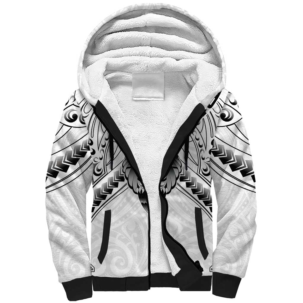 New Zealand Morepork Sherpa Hoodie Maori Pattern White