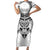 New Zealand Morepork Short Sleeve Bodycon Dress Maori Pattern White